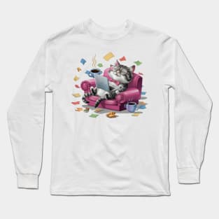 Whimsical Cat Procrastination Long Sleeve T-Shirt